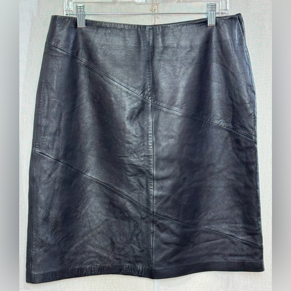 Vtg GARSON by Rem Garson Genuine Leather Pencil Skirt Black Lined Sz 12 Side Zip